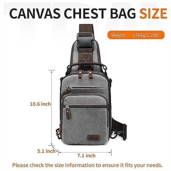 Sling Bag for Men Waxed Canvas Crossbody Bag Chest Bag Water Light Gray